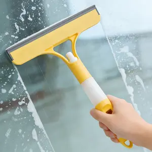 3-in-1 Multifunctional Spray Cleaning Squeegee - Window Cleaning Tool with Built-in Spray Bottle and Microfiber Scrubber for Window, Mirror, Car Windshield, White & Yellow