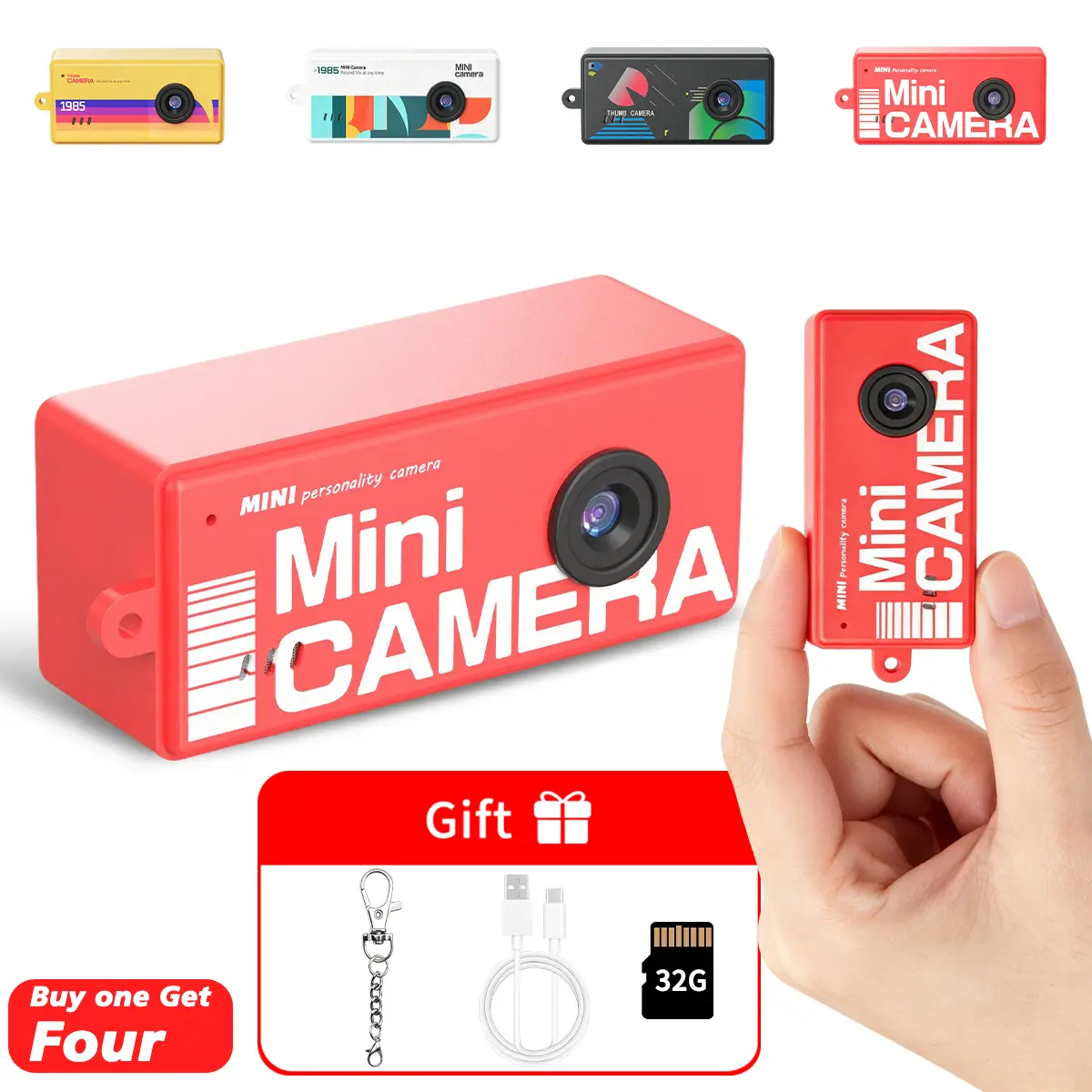 Compact Thumb Keychain Camera - Portable Wearable HD Pocket Recorder with 32GB SD Card, Wide-Angle Lens, Retro Filter, Rechargeable USB Cable, Continuous Use for Students & Outdoor Sports