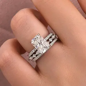 Effinny Synthetic Moissanite 3.5ct Radiant Cut 3PCS Wedding Ring Set, S925 Sterling Silver Promise Ring, Women's Ring for Travel, Wedding, Daily