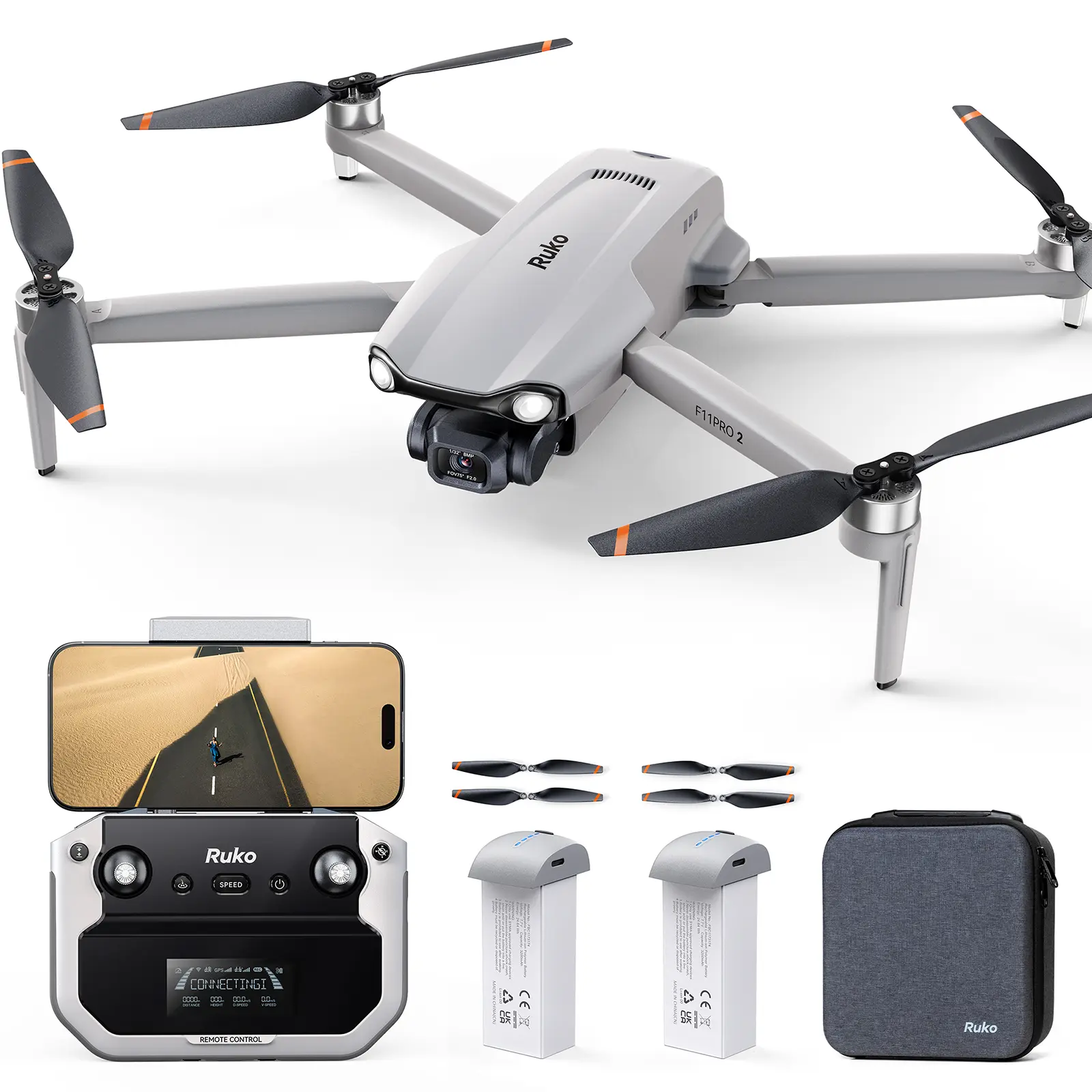 Ruko F11PRO 2 Drone plegable with 6K Camera for Adults, 4K/30fps Video, 3-Axis Gimbal Stabilization, 70-Min Flight Time with 2 Batteries, 10000ft FPV Transmission Professional Drone, Auto Return, Beginner Mode Stability Digital