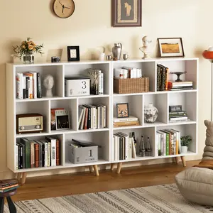 ANNWS Wooden Open Shelf Bookcase, 3 Tiers & 7 Cubes Book Shelf with Legs, Storage Organizer Shelves