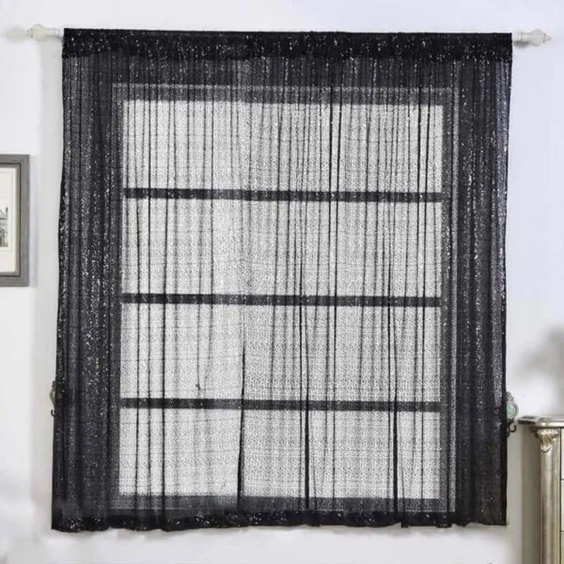 Black Sequin Fabric Curtain Panels, 2-Pack Rod Pocket Window Treatment for Home Interior, 52"x64" Window Hanging Dry Clean Only Curtains
