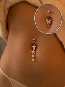 Rhinestone Pendant Belly Button Ring, Butterfly-Style Hypoallergenic Stainless Steel, 14g Party Style, All Seasons Durable Body Piercing Jewelry
