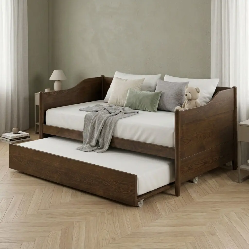 Favorer Dedham Twin Wood Daybed with Pull-Out Twin Trundle, Solid Wood Frame, No Box Spring Needed