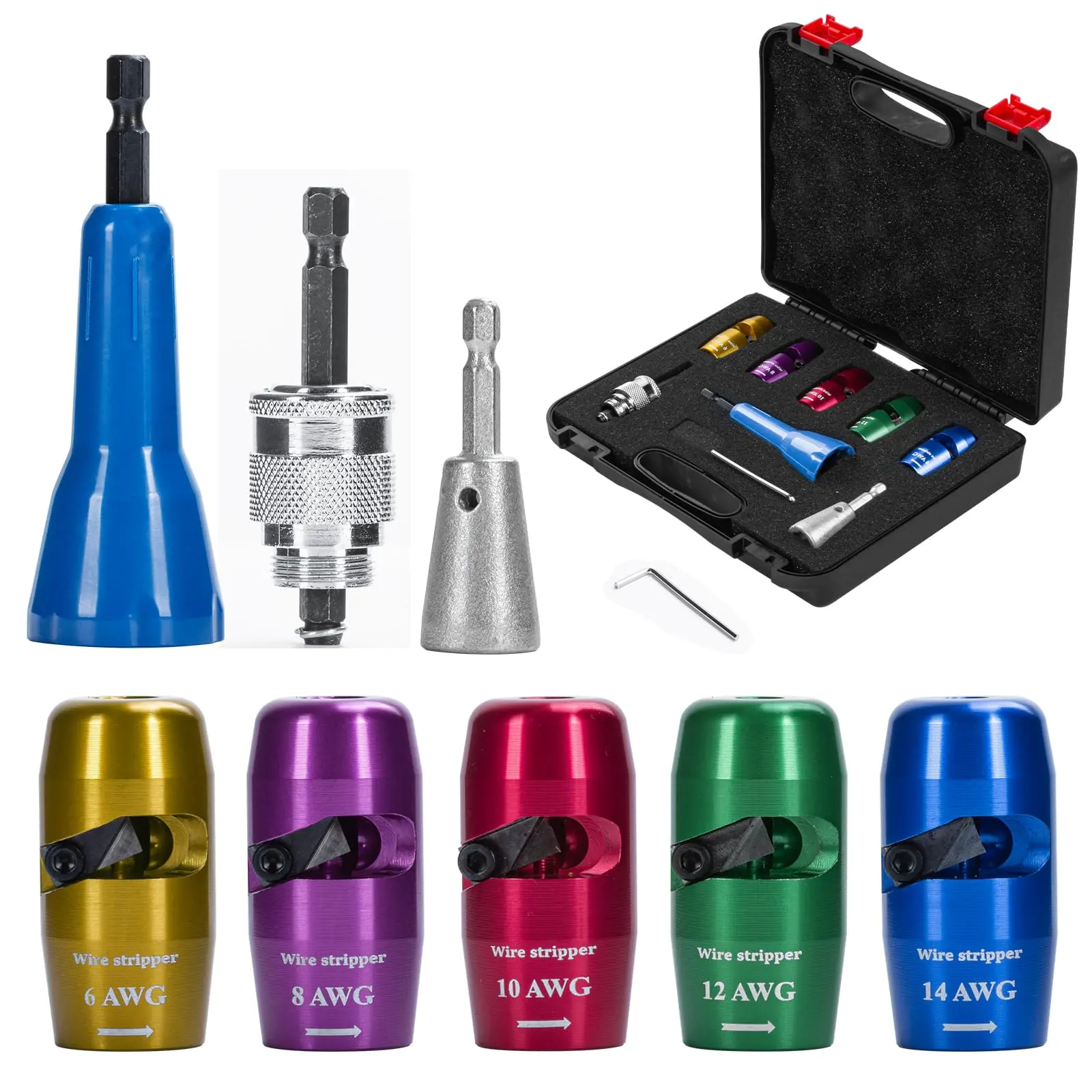 Wire Stripper Twister Tool for Drill, Wire Stripping Tool & Wire Twisting Connector for Cutters 6-14 AWG, 8 In 1 Professional Electrician Wire Nut Twister Stripping and Twisting Tool