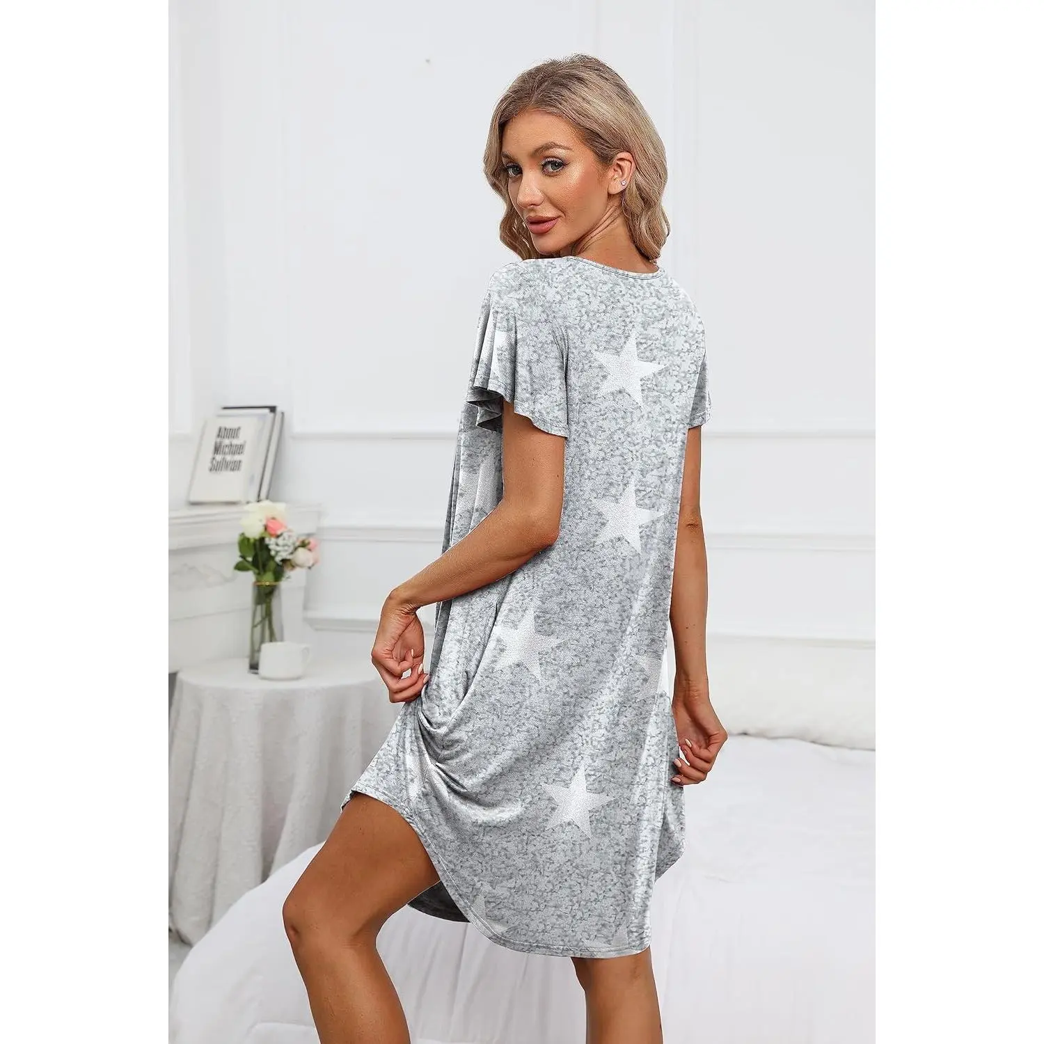 Women's Nighty Dress - Pleated Front, Loose-Fit, Short-Sleeve, with Hand Pockets, Comfortable Breathable Sleepwear for Home Relaxation (Sizes S-5XL) Women's Nighty Dress - Pleated Front, Loose-Fit, Short-Sleeve, with Hand Pockets, Comfortable Breathable Sleepwear for Home Relaxation (Sizes S-5XL)