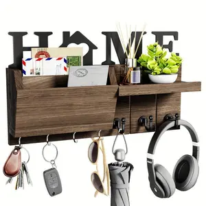 Wooden Key Holder Featuring a House Design - Equipped with 7 Hooks for Keys - Ideal for Entryways, Main Doors, Corridors, Bedrooms, And Offices - Brown Color, Perfect for Christmas Presents. Decor Wall