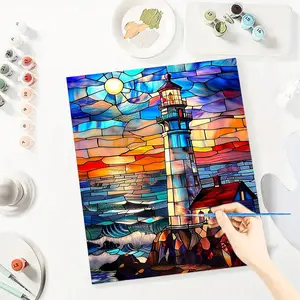 Lighthouse Paint By Number Kits for Adults Beginners, Easy Acrylic Simple Paint By Number Kits, DlY Watercolor Paint By Numbers Kits on Canvas Without Frame for Home Wall Decor Home Decoration 16x20inch