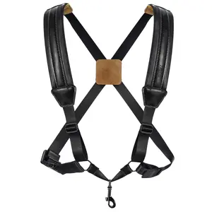 POGOLAB Saxophone Harness, Double Shoulder Adjustable Sax Strap, with Soft Leather Padded Widened & Thickened Design, Good Comfort, Reduce Neck Stress for Alto/Tenor/Baritone/Soprano Saxophone