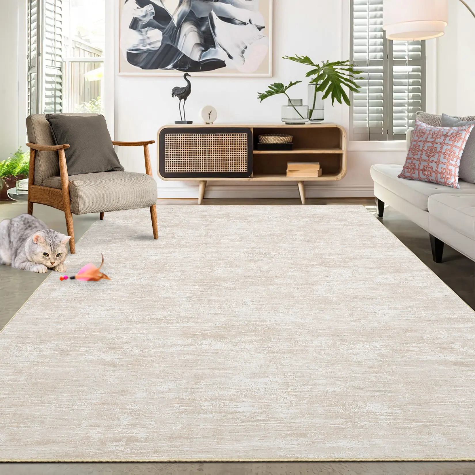 Washable Solid Area Rugs for Living Room, Indoor Modern Non Slip Bedroom Rug Ultra Thin Soft Low Pile Large Rugs for Dining Room Nursery Contemporary Non Shedding Throw Carpet for Home Decor