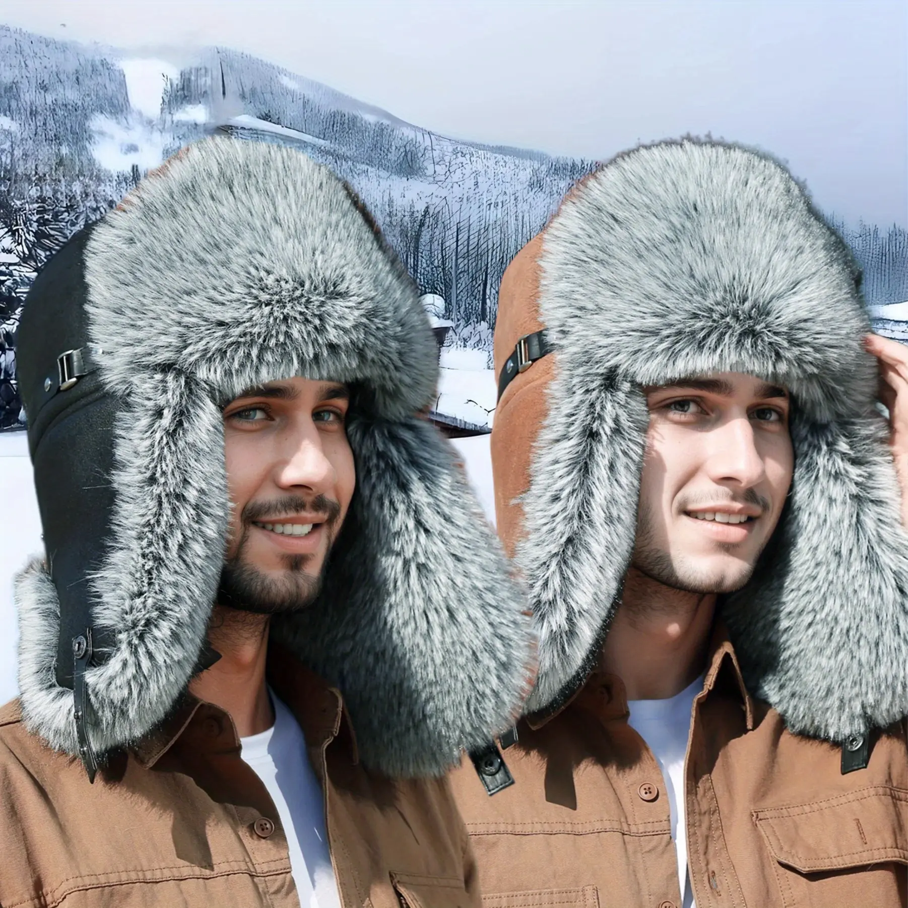 Men'S Extreme Cold Weather Motorcycle Hat - Thermal Insulated Winter Skiing & snowboarding beanie with Ear Protection, Heavy-Duty -like Fur-like Texture, Windproof -40 ° C/-40 ° F Cold Proof Cap for Motorcyclists, Seniors, Outdoor Activities - Easy-Care H