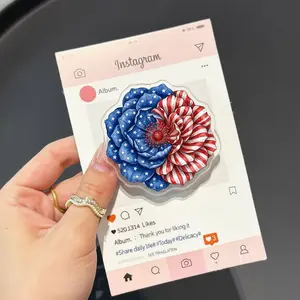 Patriotic American Flag Flower MagSafe Phone Grip – Red White Blue Floral Magnetic Pop Socket & Kickstand – 4th of July USA Gift