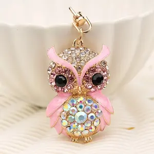 Creative Keychain Animal Pendant, Cute Rhinestone Owl Charm, Small Metal Key Ring, Fashionable Accessory for Keys and Bags