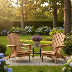 Adirondack Chair Set of 2 Outdoor Solid Wood Folding Chairs with Pre-Assembled BackRest, Wood Patio Chair for Garden Backyard Porch Pool Deck Firepit