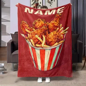 Giant Fried Chicken Bucket Blanket, Hilarious Personalized Foodie Gift, Ultra-Soft Flannel for Bed & Sofa, Funny Home Decor