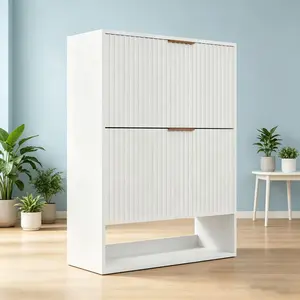 LH-Garvee 31.5'' Sturdy Wooden Storage Cabinet for Entryway Hallway and Home Space Saving Organization Narrow Wooden Storage Unit with 2 Flip Drawers, Bottom Open Shelf, Slim Freestanding Organizer with Side Hooks for Foyer or Hallway