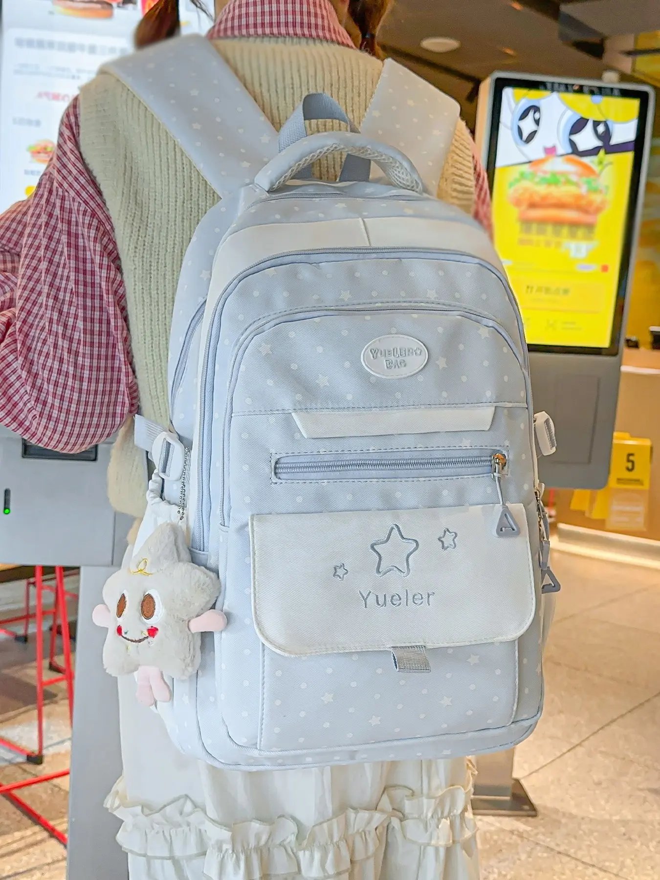 1pc Fresh women's backpack with contrasting colors, Colorblock Backpack, Casual printed backpack, zipper closure, polka dot print, suitable for students to go to school, campus, commuting, shopping, women's backpack