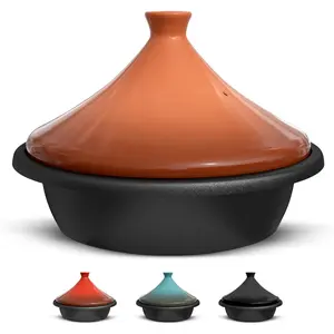 Moroccan Tagine, Enameled Cast Iron Cooking Pot, Tajine with Ceramic Cone-Shaped Closed Lid, 3.3 QT, (Terracotta)
