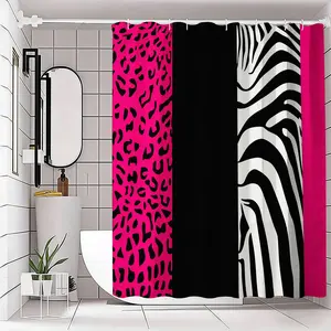 Vibrant Hot Animal Print Shower Curtain, Bold & Zebra Stripes, Modern Bathroom Decor, Stylish 4-Panel Design, Bathroom Accessory