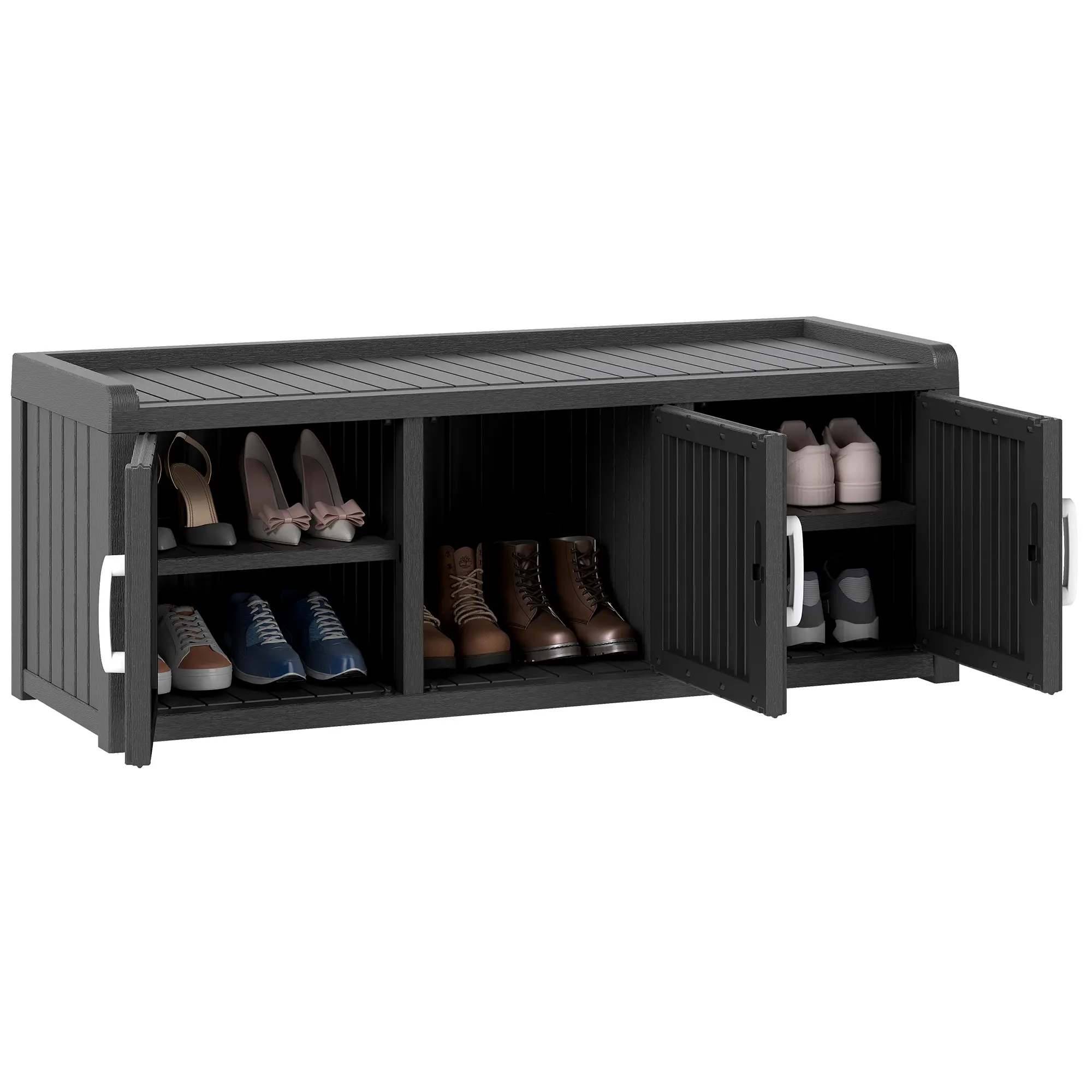 Summervibes LHBCraft Outdoor Shoe Storage Cabinet, Waterproof UV-Resistant Entryway Storage Bench Indoor Outdoor with Barn Doors,Bedroom, Hallway,Living Room(Black),