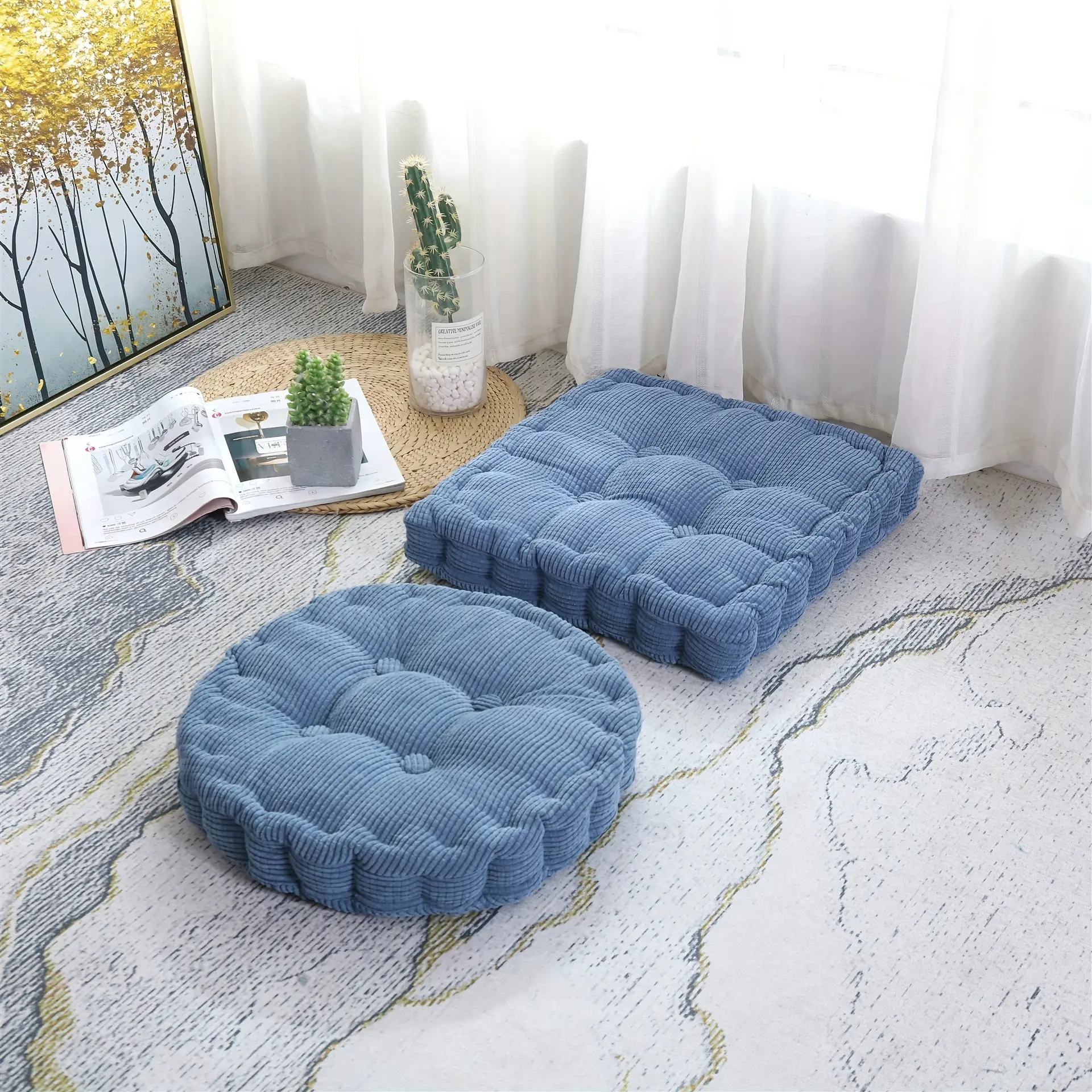NVSNV 2-Piece Thick Soft Velvet Home Decorative Cushions Set, Soft Cushioned Floor Pillows (Square & Round) with Plush Filler for Contemporary Indoor Outdoor Ottoman Meditation Sofa Multi-Color Options, Home Decorative Cushion
