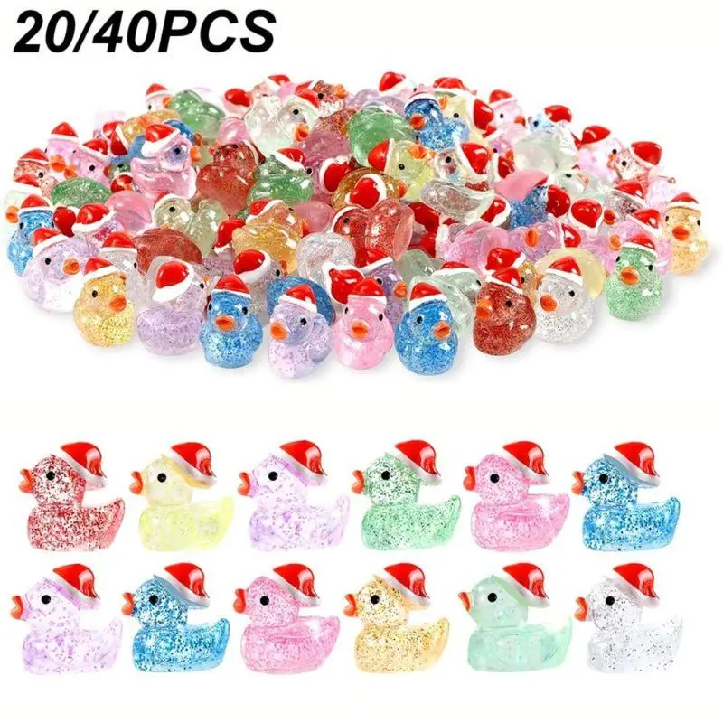 20-Piece Glitter Christmas Duck Resin Ornament Set - Plug-Free Colorful Home Decor, Festival Decorations, Animal Decorative Miniature Things, Ideal Small Gift Accessory, Collectibles, Vibrant, Durable Resin, Funny, Decorating, Multi-Color, Easy To Use, Du