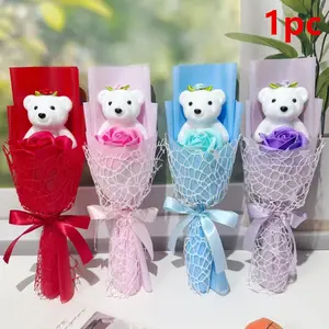 Perfect Gift Mini Bear Rose Bouquet, Home Decor, Holiday & Birthday Present, Mother's Day, Valentine's Day, Christmas, Halloween, Thanksgiving