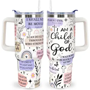 40 Oz Sturdy Insulated Christian Vacuum Flask - Printed "I am a Child of God" Bible Verse Tumbler with Lid, Portable Religious Gift for Women (Mom) with Insulation for Peace-Infused Inspiration