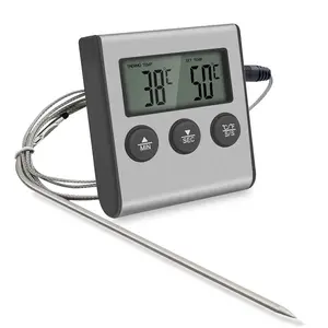 Digital Meat Thermometer with Stainless Steel Probe, Timer Function, Temperature Switch, Kitchen Food Thermometer for Grills and Ovens