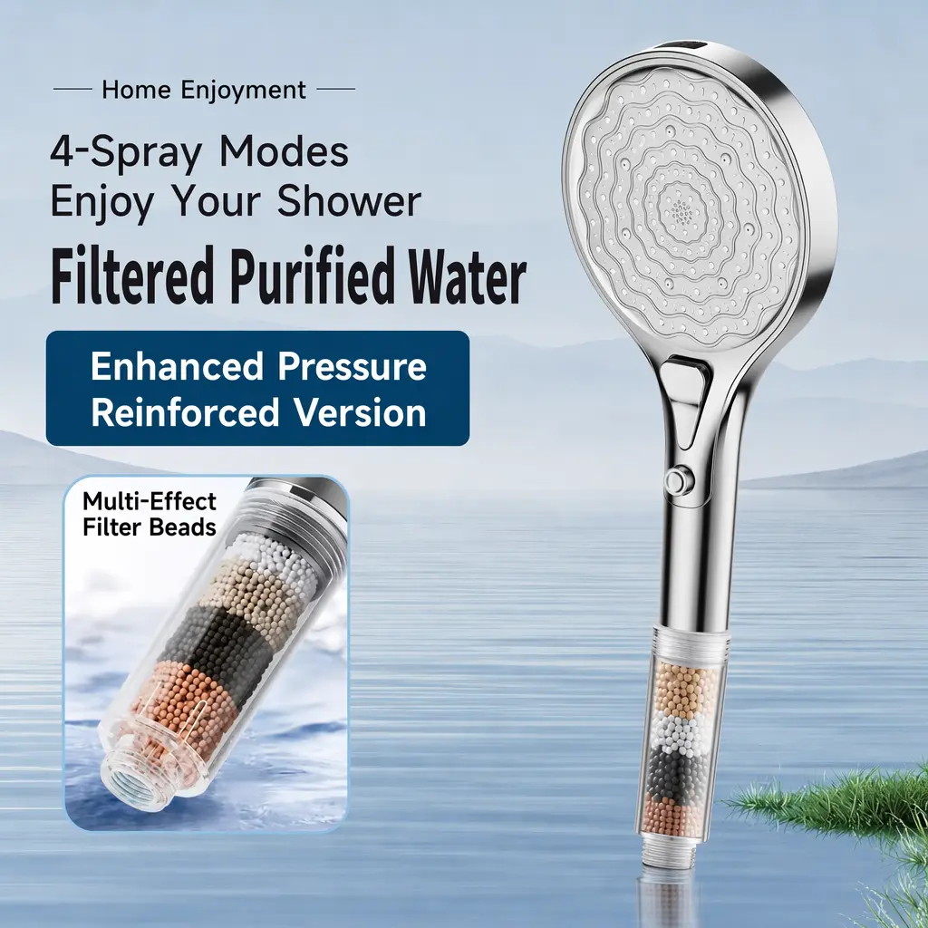 Filtered Shower Head with Handheld, High Pressure 4 Spray Mode Showerhead with Filters,detachable shower head,Water Softener Filters Beads for Hard Water -Remove Chlorine,home essentials sohochic