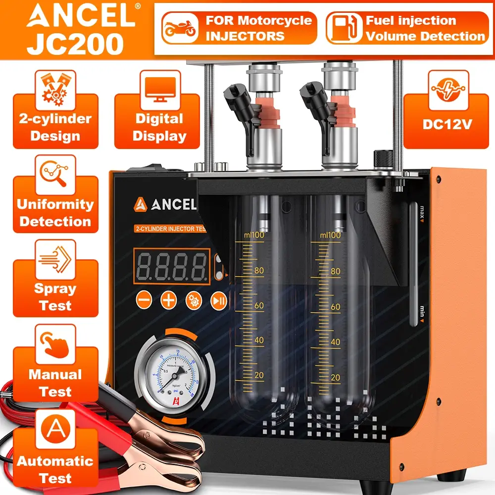 ANCEL JC200 2-Cylinder Injector Cleaner Tester Machine, Diagnostic Tool with Cleaning Function, Built-in Air Pump, Pressure Adjustment for 12V Cars & Motorcycles (Automotive Repair & Inspection Tool),car accessories