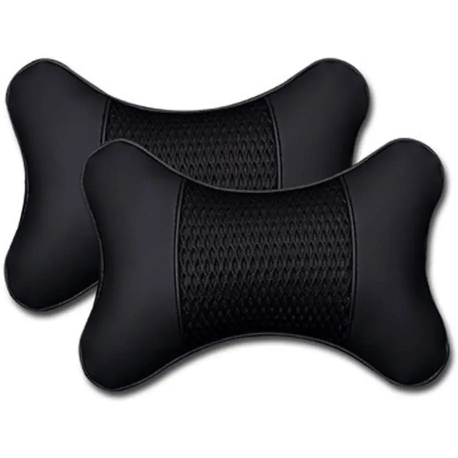 2 Pack  Headrest Pillow PU Leather   Pillow for Driving Seat Breathable Automotive  Support Adjustable Cute Auto  Pillow    for Travel(Black)