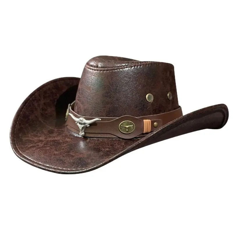 Unisex Retro Cracked Cow Head Western Cowboy Hat - Concave-Top Adjustable Stylish Sports & Outdoor Accessory for Outdoor Travel, Western Theme Party, with Cowboy Hat Accessories, Summer Vibes, Adjustable Stylish Hat