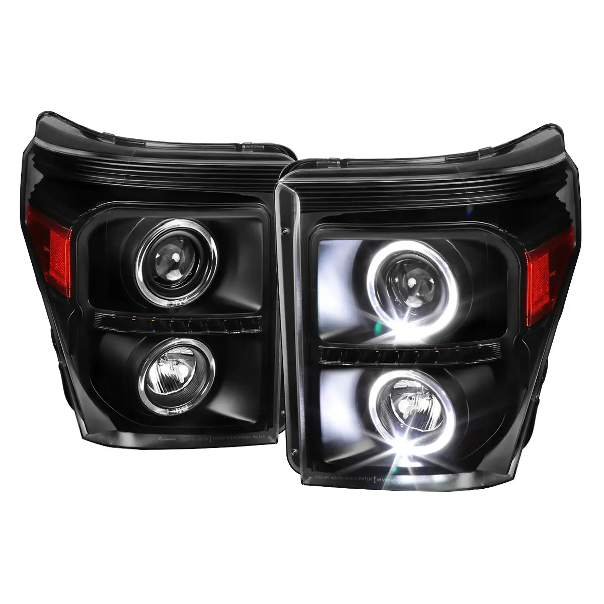 2011-2016 F-250 F-350 F-450 F-550 Dual Halo Projector Headlights w/ LED Turn Signal Lights (Matte Black Housing/Clear Lens)
