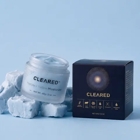 CLEARED® Whipped Tallow Peptide Face Moisturizer, Daily Calming Dry Skin Formula for Repair, Redness Relief, Irritation Calming, Uneven Skin Correction & Tone/Texture Evening, Oil Control