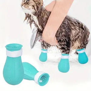 Cat Claw Protector, 4 Counts/set Bath Anti-scratch Cat Shoes, Kitten Shoes, Adjustable Pet Bath Wash Boots, Cat Paw Nail Cover, Pet Grooming Supplies