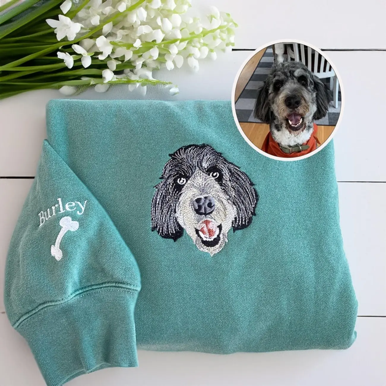 Custom Embroidered Pet Sweatshirt From Your Photo - Dog Cat Face Crewneck - Pet Sweatshirt  O