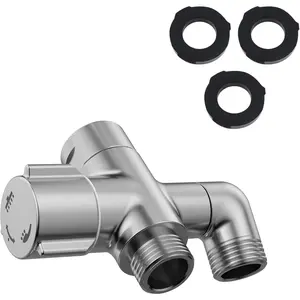 3-Way Shower Diverter Valve, 1 Inlet for 2 Outlets - Solid Metal Divider Allows Switching Between Fixed & Handheld Showerheads, G1/2 Universal Fit, (Brushed Nickel)