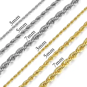 Hermah Twisted Rope Chain Necklace 7-24 inches Silver/Gold Color Stainless Steel Summer Jewelry For Men Women Mother Day Gift