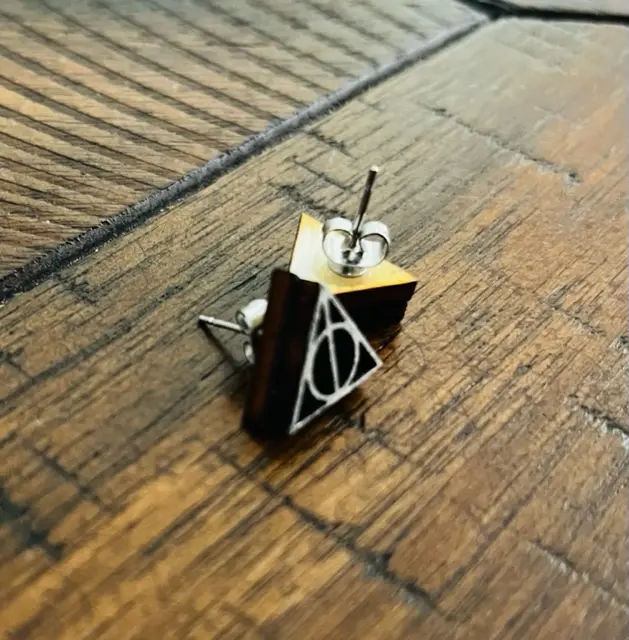 Deathly Hallows - Hand Painted Earrings -Harry P- Wood -Witchcraft Earring-Geometric Triangle Jewelry