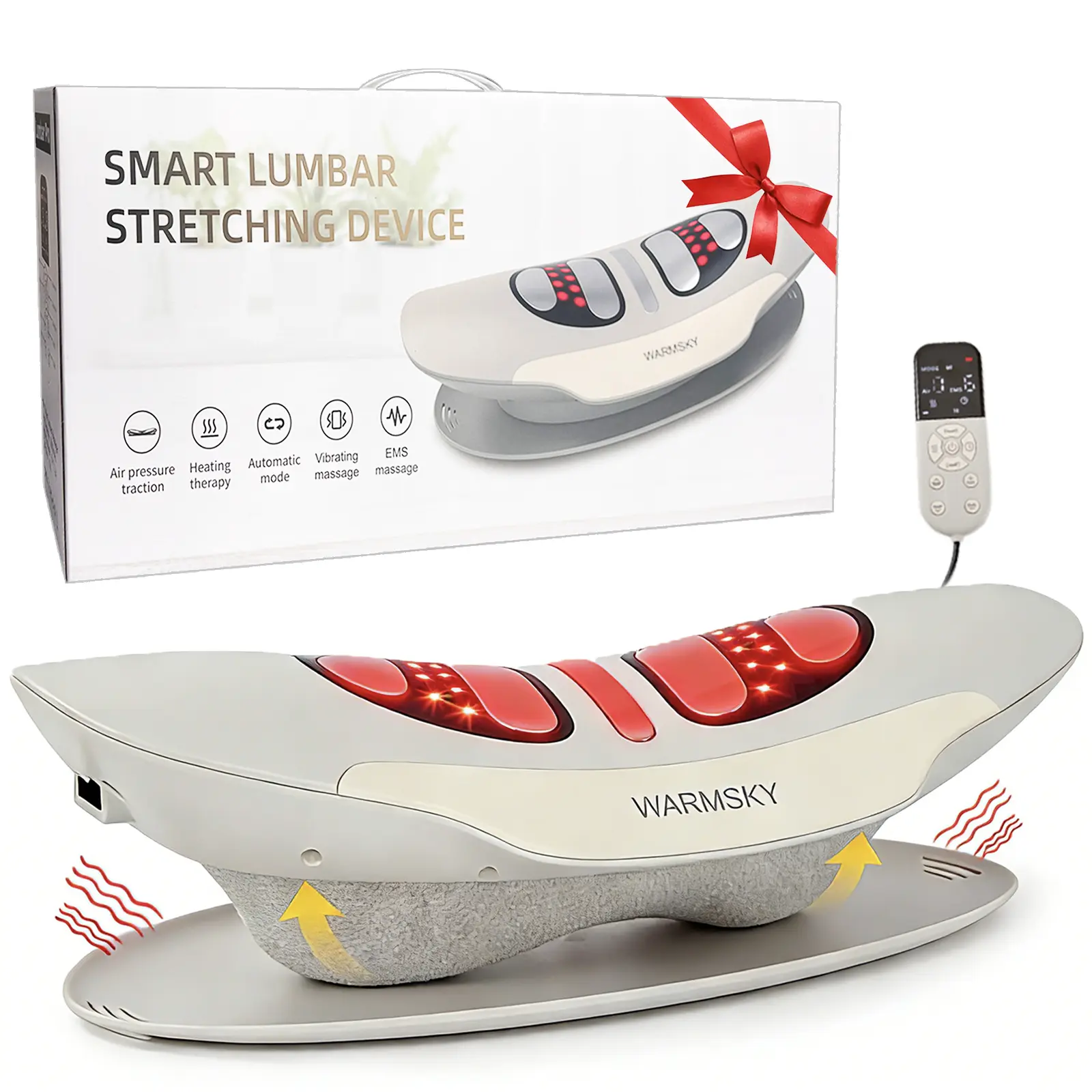 WARMSKY Smart Lower Back Massager - Self Care Products with Heat + Vibration, Air Traction, Adjustable Lumbar Support, Low Back Pain Relief, Built-in 2000mAh Rechargeable Battery (Ideal Gift)