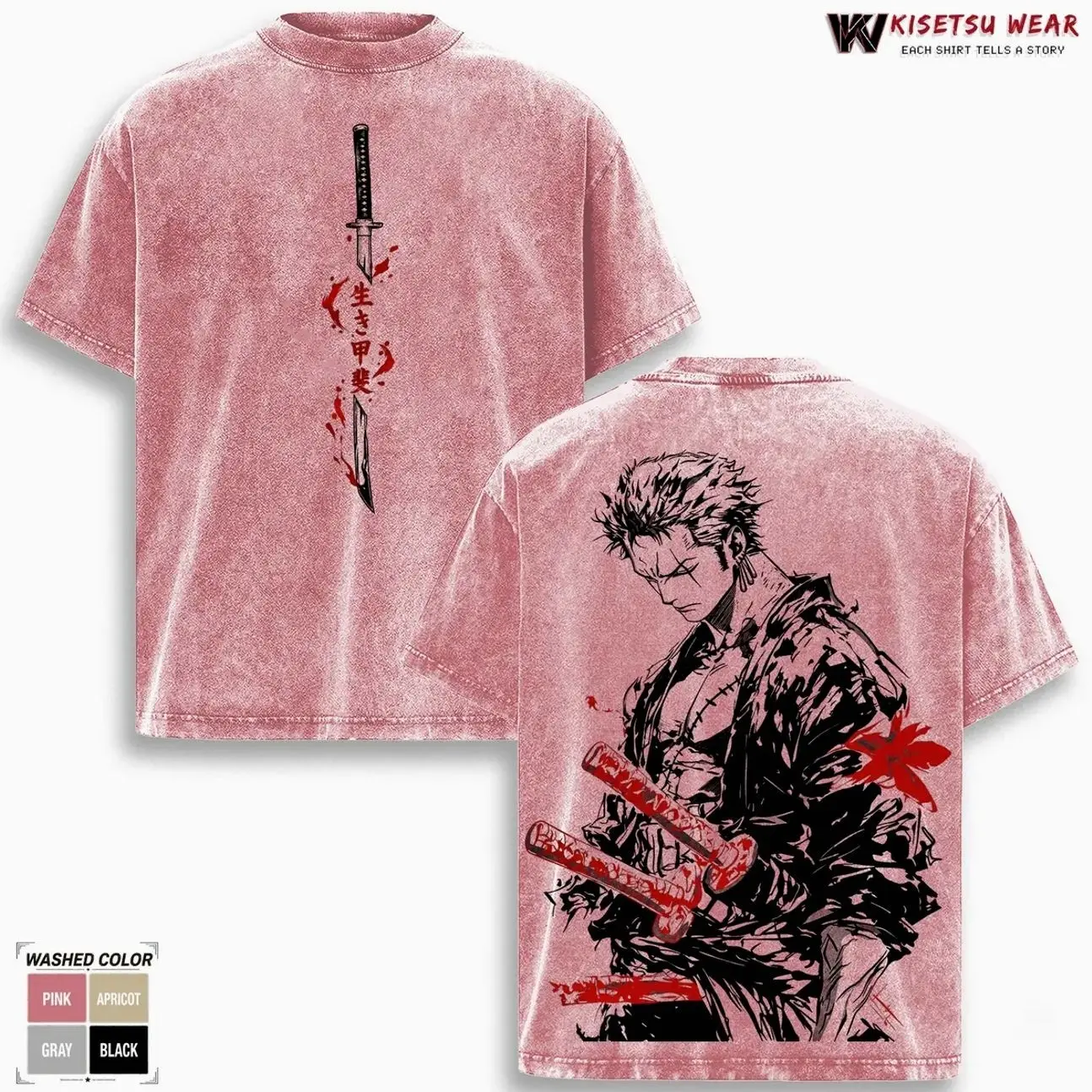 Roronoa Zoro T-Shirt, One Piece Graphic Tee, Pirate Hunter Merch, Acid Washed Streetwear OYA