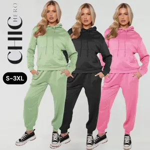 ChicHero Oversized Drop Shoulder Long Sleeve Drawstring Thermal Hoodie & Sweatpants Set for Women Medium Fit Polyester Casual Wear 2pcs Set Blue Top Minimalist Style S-3XL Womenswear - Clothes