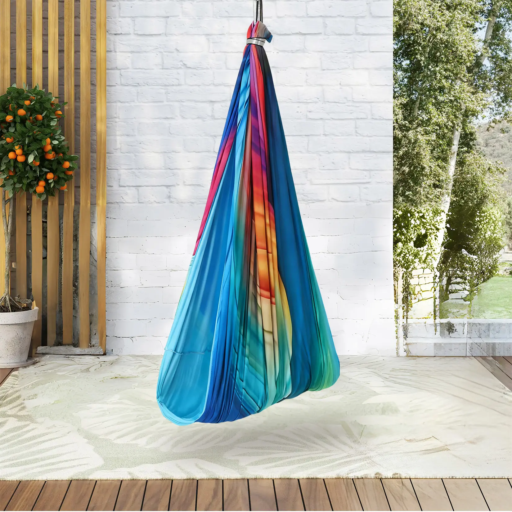 Aokitec Fabric Sensory Therapy Swing for Kids with Special Needs - 55"x59" Dual-Layer, Calming Hug Effect, 360° Swivel, Daisy Chain, Screws, Storage Bag, Indoor/Outdoor, All Ages, 300 lbs Capacity