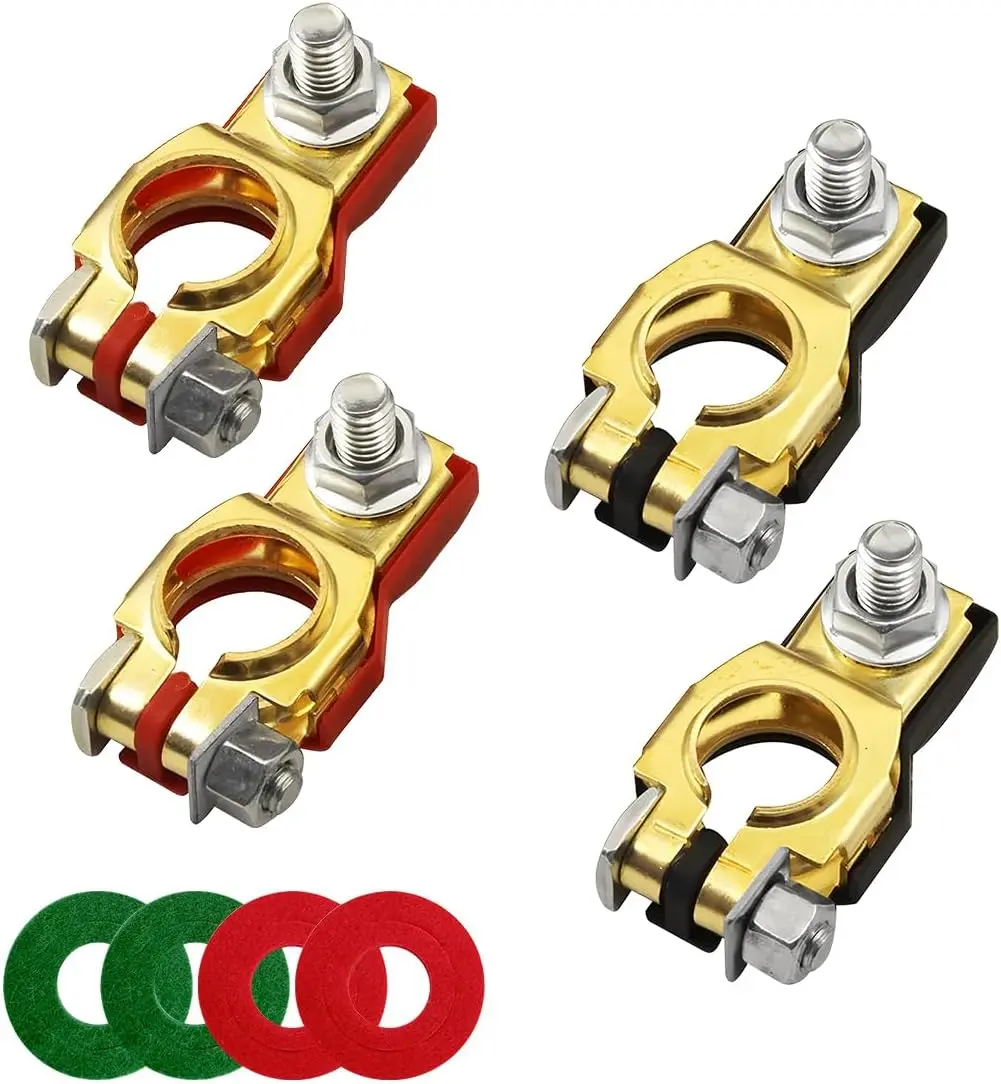 Battery Terminal Connector, Top Post Battery Cable Terminal Clamp Set, Positive and Negative 1 Pair with 2 Washers, Good Contact Corrosion Resistance Car Accessories for SUV Van Motorcycle