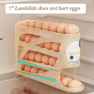 Automatic Rolling Egg Dispenser Organizer for Refrigerator, 4-Tier Space-Saving Egg Holder Tray, Holds 28 Eggs, Durable Plastic Egg Storage Rack for Fridge, Counter, Kitchen Cabinet, Refrigerator Accessories