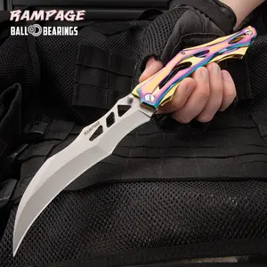 Rampage Hercules Pocket Knife - 3Cr13 Stainless Steel, Stainless Steel Handle, Rainbow Titanium Finish, Ball Bearing, Pocket Clip