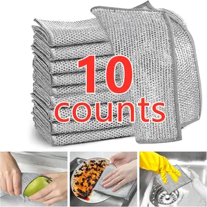 10pcs Counts Non Scratch Wire DishclothMultipurpose Wire Dishwashing Rag MetalScrubbers for for Wet and Dry Cleaning, 2-LayerKitchen Cleaning Cloth Cleaning Tool Reusable Multifunctional Dishwashing RagsHand Household