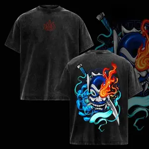 Avatar The Last Airbender Zuko Blue Spirit Mask T-Shirt Anime Graphic Tee Vintage Streetwear Unisex Oversize Heavyweight Cotton T Shirt Gift For Anime Fan Anime Double Printed Washed Tee，Anime merchandise