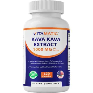 Vitamatic Concentrated Kava Dietary Supplement 1000mg - 120 Vegan Veg Capsules with Magnesium, Ashwagandha, GABA, Theobromine, L-Theanine, Cacao, Non-GMO, Gluten-Free, Selfcare Support, Made in USA